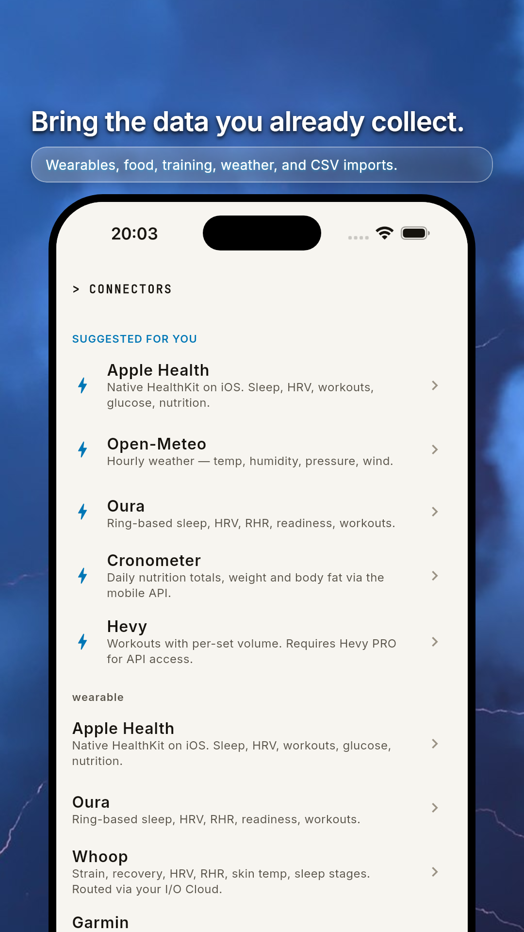 Connector catalog with suggested sources at the top